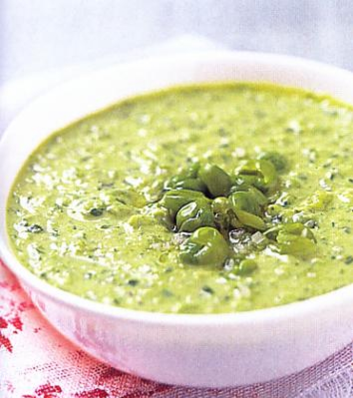 Sauce aux petits pois et roquette