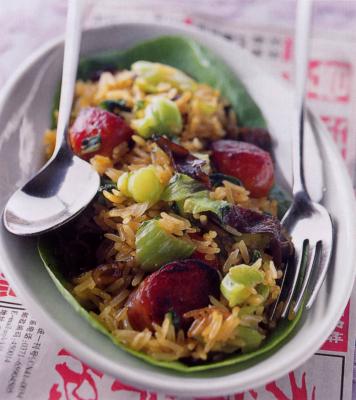 Riz frit au pak choi et saucisse à la citronnelle