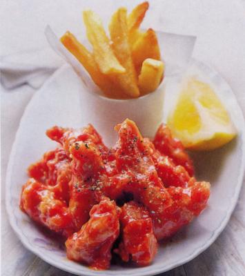 Poulet frit au ketchup et sésame