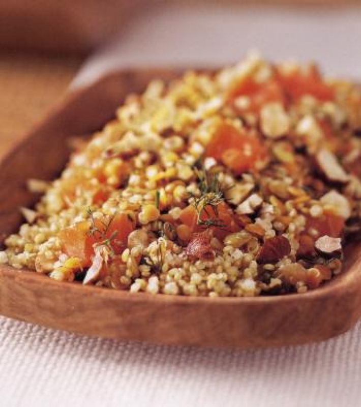 Salade de quinoa et trois lentilles au saumon fumé
