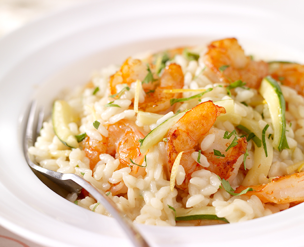 Gambas au curry et risotto