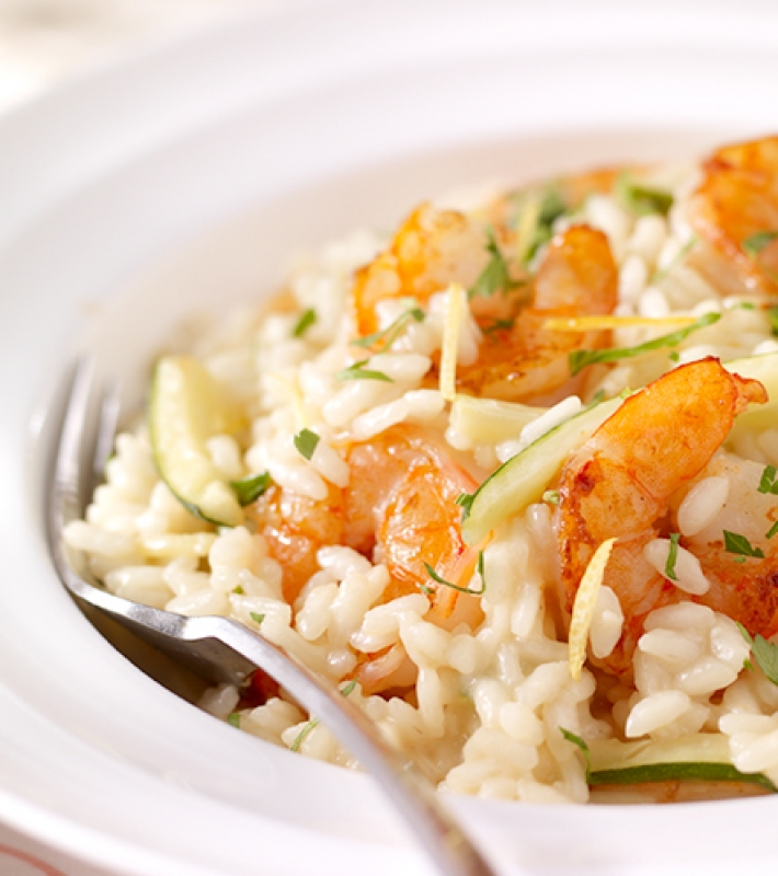 Gambas au curry et risotto
