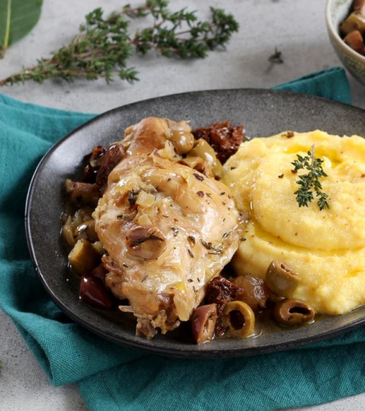 Polenta et lapins aux olives