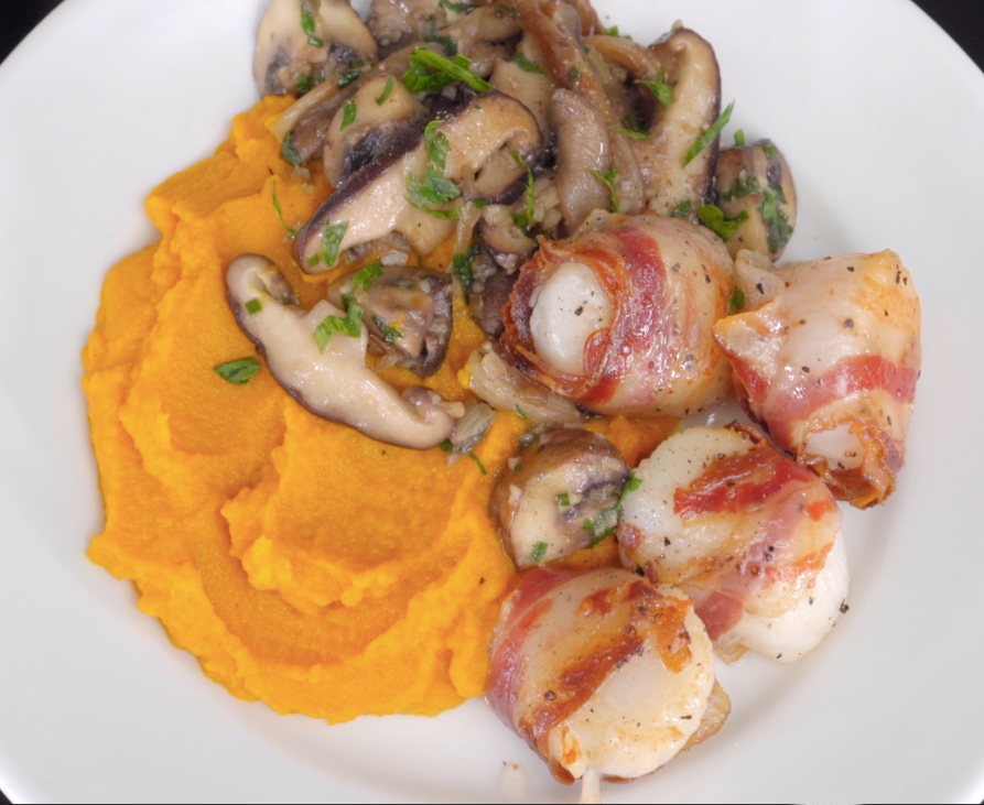 Coquilles St-Jacques au porc noir de Bigorre
