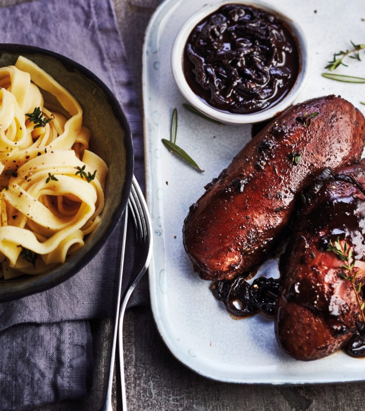 Rognons de porc au vinaigre balsamique, oignons et miel