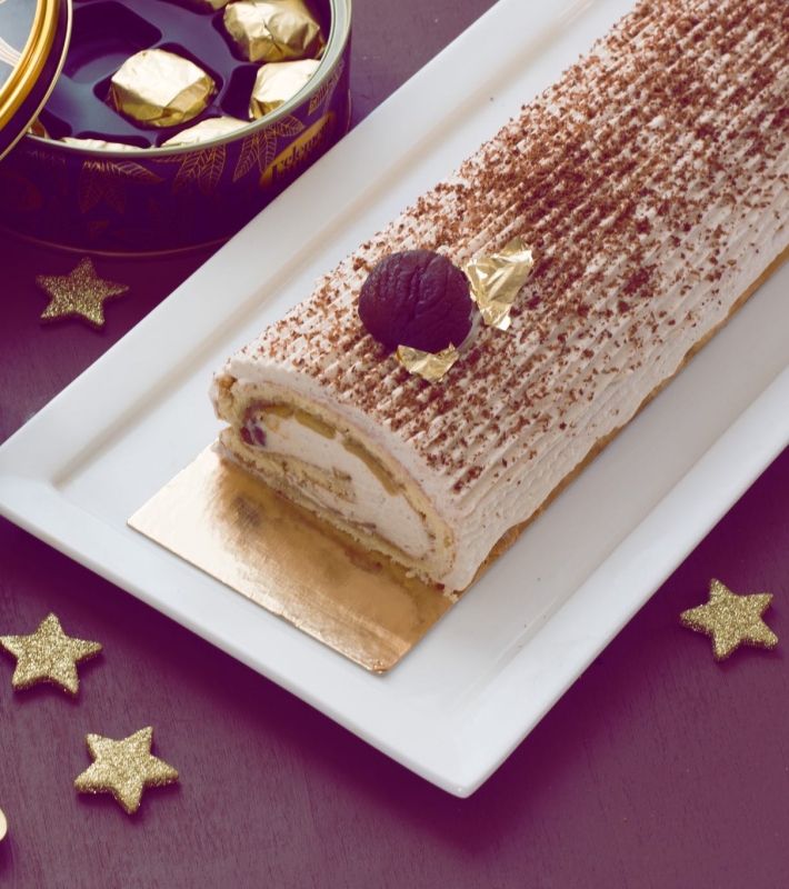 Bûche à la crème de marrons et aux pommes