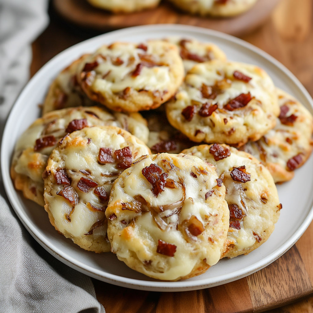 Cookies salés aux oignons caramélisés et lardons