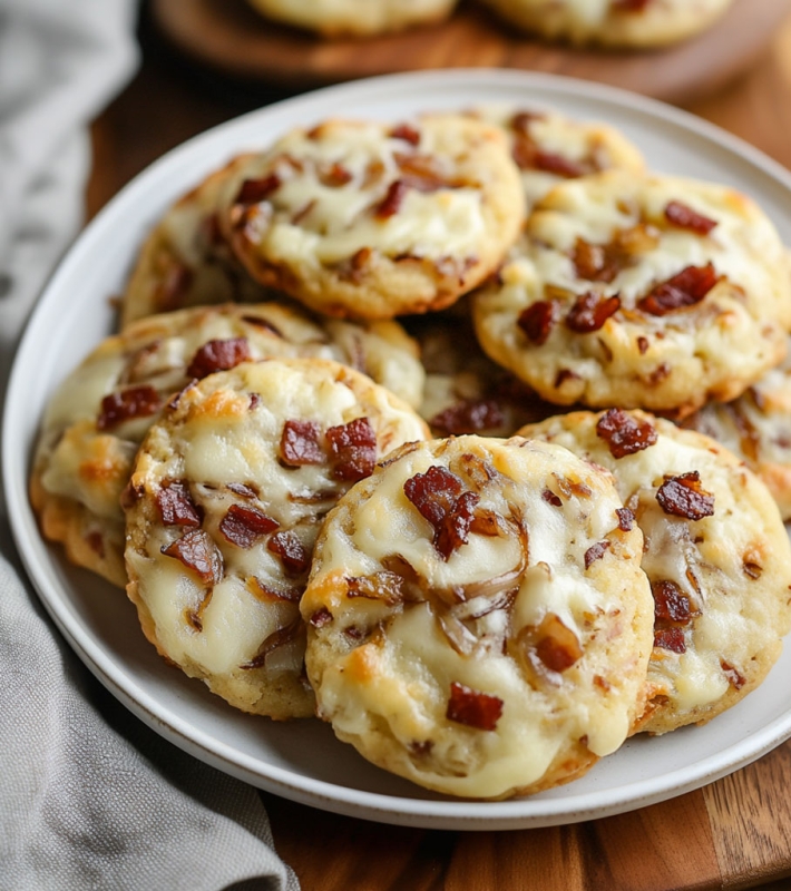 Cookies salés aux oignons caramélisés et lardons
