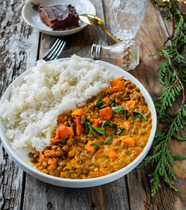 Curry de lentilles et patate douce